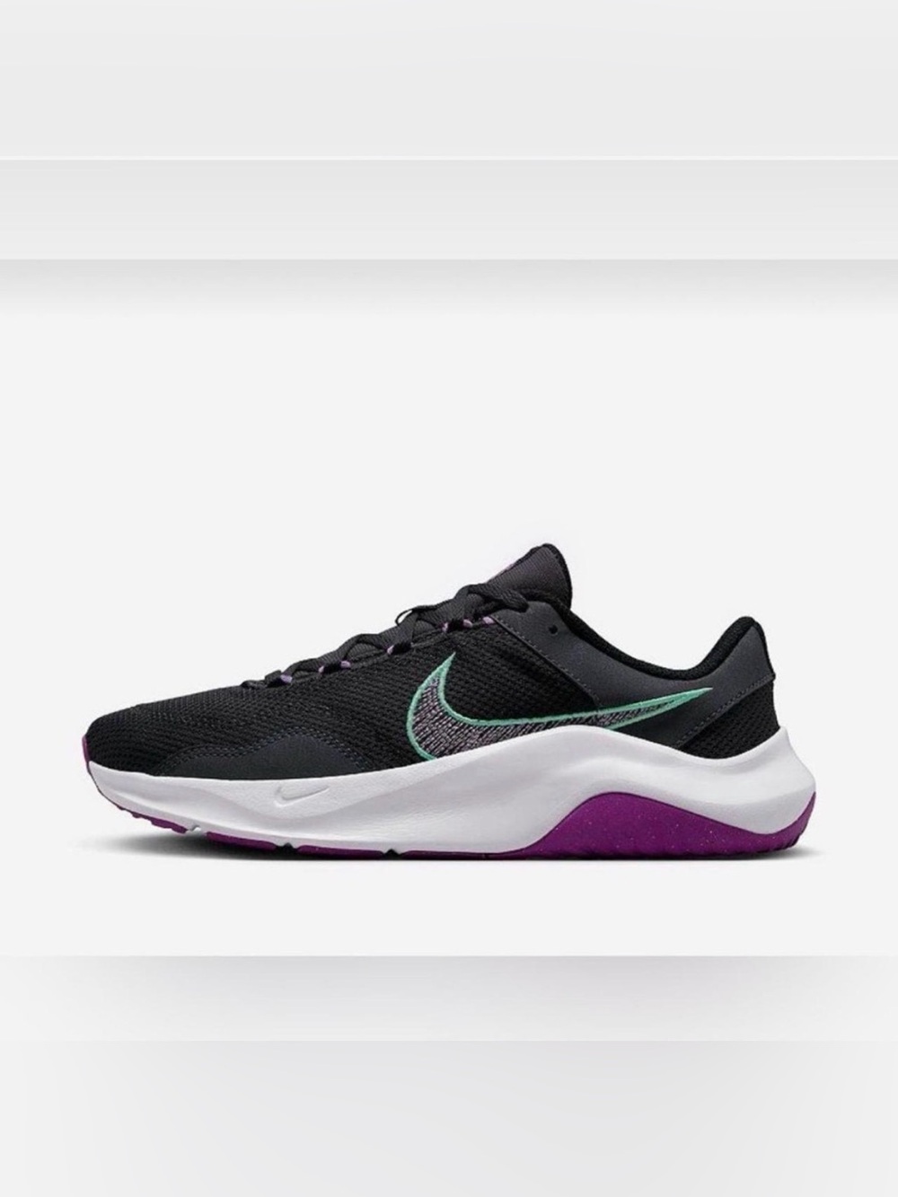 Nike Women's Black Running Shoes with Mint Swoosh & Purple Sole